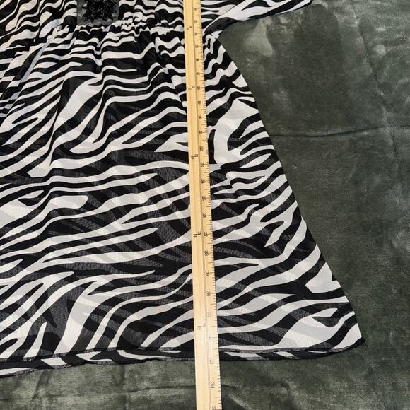 Miken Cover Up Dress Women's Large White Black Zebra Print Beaded Empire Waist - Picture 8 of 9